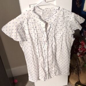 Lucky Brand White Flutter Sleeve Blouse with Peter Pan Collar